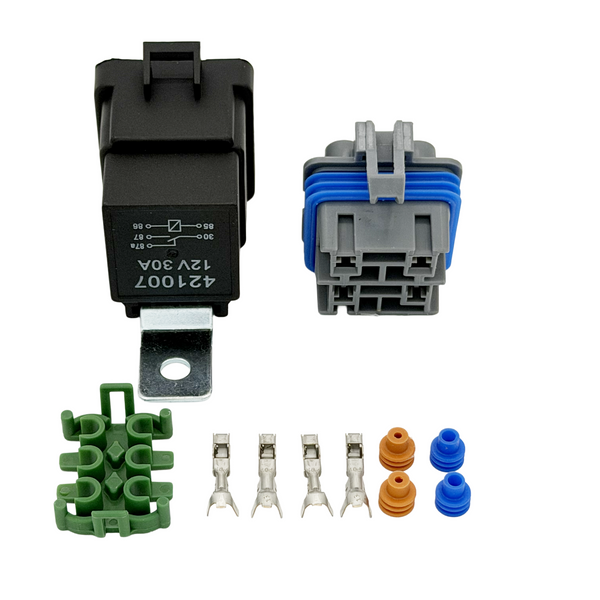 Electrical connectors and components on a white background