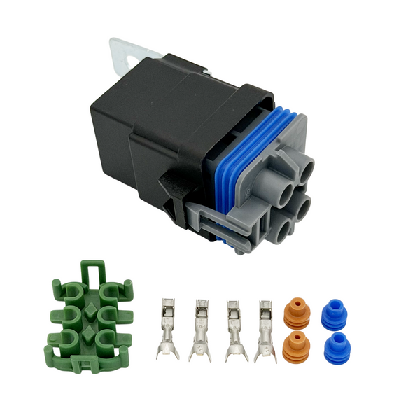Electrical connector set with various components on a white background