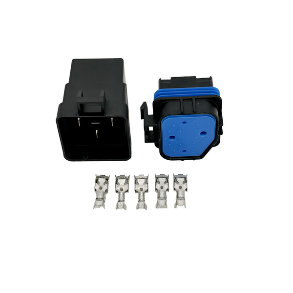 Car wiring connectors and terminals on a white background