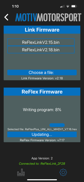 MOTIV ReFlex mobile app updater pager for ReFlex+ controller