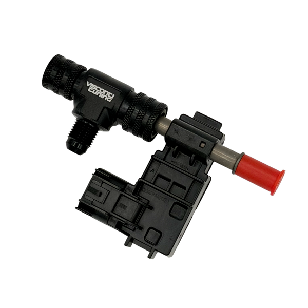 Visconti B58 S58 port injection integration fitting attached to GM ethanol content sensor