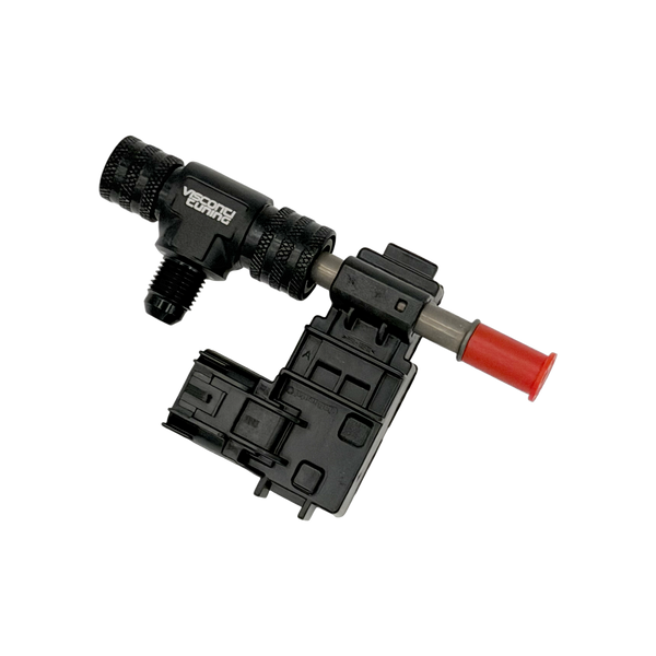 Visconti Tuning B58 S58 port integration fitting installed with flex fuel sensor