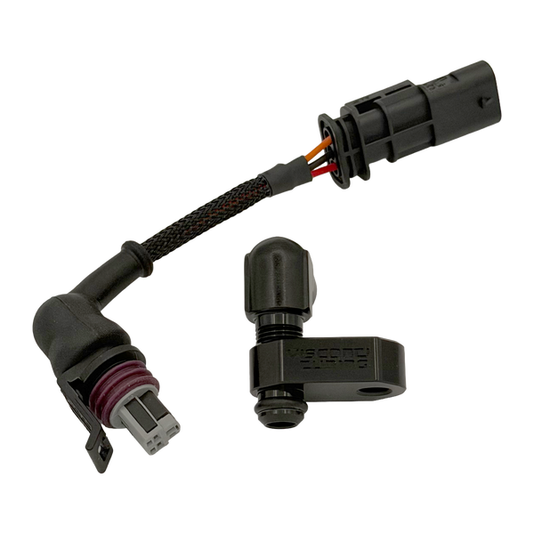 S58 billet adapter with 90 degree fitting and plug and play jumper harness