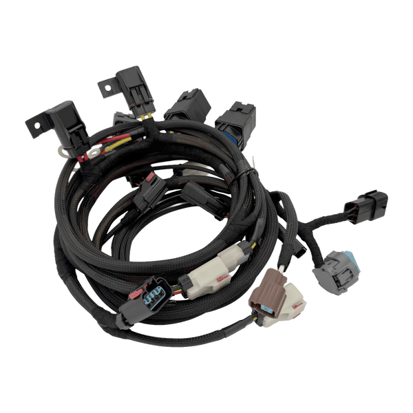 Visconti R35 GTR fuel pump hardwire kit with main relay harness, pump extension and fuel hanger adapter harness