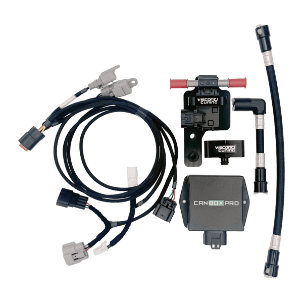Visconti NexGen Nissan R35 GTR CANBOXPRO flex fuel kit with wiring harness, sensor bracket and PTFE fuel line